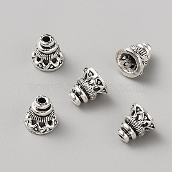 Tibetan Style Alloy Bead Caps, Flower, Antique Silver, 8x8mm, Hole: 1.5mm(FIND-WH0427-94AS)