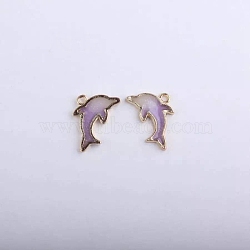 Alloy Enamel Pendants, Dolphin Shape, Cadmium Free & Lead Free, Light Gold, Purple, 22x14mm, Hole: 1.5mm(ENAM-TAC0001-38LG-03)