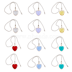 Faceted Glass Ceiling Fan Pull Chain Extenders, Heart Pendant Decoration, with Iron Ball Chains, Mixed Color, 350mm, 6 colors, 2pcs/color, 12pcs/set(AJEW-PH01446)