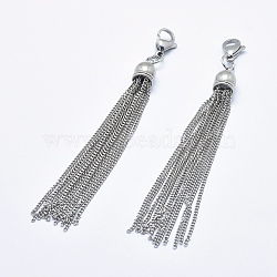 304 Stainless Steel Tassels Big Pendant Decorations, Stainless Steel Color, 95~100mm, Hole: 4.5mm(HJEW-G011-01P)
