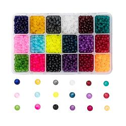 18 Colors Transparent Glass Beads, for Beading Jewelry Making, Frosted, Round, Mixed Color, 4mm, Hole: 1.3~1.6mm, about 200pcs/color, 18 Colors, 3600pcs/box(FGLA-JP0001-02-4mm)