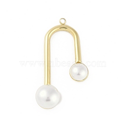 Acrylic Imitation Pearl Pendants, with Ion Plating(IP) 304 Stainless Steel Findings, Manual Polishing, Arch Charm, Real 18K Gold Plated, 32x18x6.5mm, Hole: 1.5mm(STAS-P366-31G)