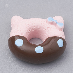 Resin Kitten Cabochons, Cat Donuts, Imitation Food, Pink, 14.5x16.5x6mm(X-CRES-N010-04D)