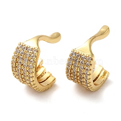 Leaf Shape Brass with Cubic Zirconia Cuff Earrings, Cadmium Free & Lead Free, Real 18K Gold Plated, 7.4x14.5x13mm(KK-Z033-30G)