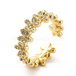 Clear Cubic Zirconia Flower Wrap Open Cuff Ring, Brass Jewelry for Women, Real 18K Gold Plated, US Size 6 1/2(16.9mm)(X-KK-H439-13G)