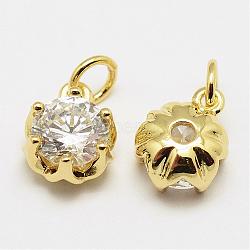 Brass Micro Pave Grade AAA Cubic Zirconia Charms, Flower, Cadmium Free & Nickel Free & Lead Free, Real 18K Gold Plated, 13x8x5mm, Hole: 3mm(KK-P057-08G-NR)