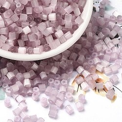 Glass Seed Beads, Imitation Cat Eye, Round Hole, Hexagon, Lavender Blush, 3.5x3.8x3.5mm, Hole: 1mm, 409pcs/pound(SEED-H002-D-A818)
