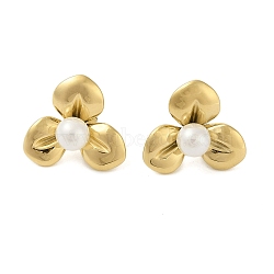 304 Stainless Steel with Plastic Imitation Pearl Stud Earrings for Women, Flower, Golden, 17.5x19mm(EJEW-G396-01G)