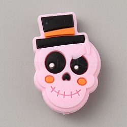 Halloween Skull Food Grade Eco-Friendly Silicone Beads, Pearl Pink, 30x19.5x9.5mm, Hole: 2mm(SIL-SZC0003-09A)