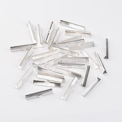 Iron Ribbon Crimp Ends, Silver Color Plated, 8x35mm, Hole: 1mm(E184Y-S)