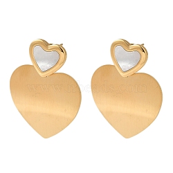 Titanium Steel Stud Earrings for Women, with Shell, Heart, Real 18K Gold Plated, 37.5x30mm(EJEW-C110-14G)