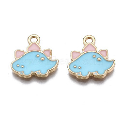 Alloy Pendants, with Enamel, Cadmium Free & Lead Free, Light Gold, Dinosaur, Sky Blue, 15x15x1.5mm, Hole: 1.8mm(ENAM-S119-072A-RS)