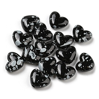 Spray Painted Opaque Acrylic Beads, Heart, Black, 11x14x6mm, Hole: 2mm