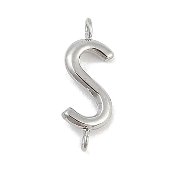 304 Stainless Steel Letter Connector Charms, Stainless Steel Color, Letter S, 12x4.5x2mm, Hole: 1.2mm