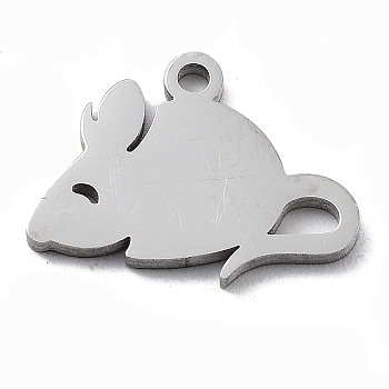 304 Stainless Steel Charms, Stainless Steel Color, Laser Cut, Mouse, 10x13x1mm, Hole: 1.2mm.