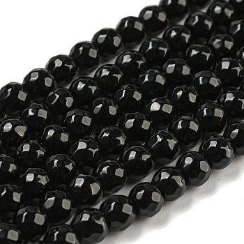 Faceted Round Natural Agate Beads Strands, Dyed, Black, 6mm, Hole: 1.5mm, about 60pcs/strand, 14.9 inch