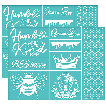 Self-Adhesive Silk Screen Printing Stencil, for Painting on Wood, DIY Decoration T-Shirt Fabric, Turquoise, Bees, 280x220mm