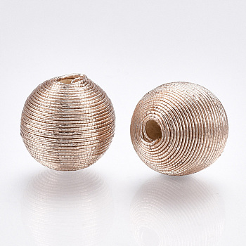 Wood Beads Covered with Polyester Cord Wire, Round, Navajo White, 12~13x12~12.5mm, Hole: 1.5~2mm