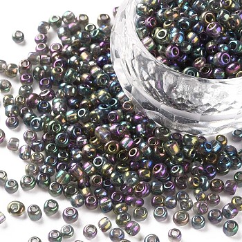 (Repacking Service Available) Round Glass Seed Beads, Transparent Colours Rainbow, Round, Dark Gray, 8/0, 3mm, about 12g/bag