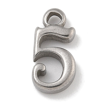 Anti-Tarnish 304 Stainless Steel Charms, Number 5 Charm, Stainless Steel Color, 13.5x6.5x2.7mm, Hole: 1.8mm