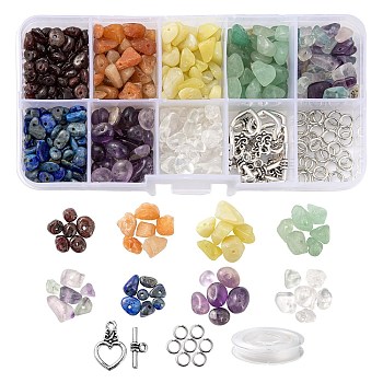 100G 8 Style DIY Bracelet Making Kits, Including Gemstone Chip Beads, Brass Open Jump Rings, Alloy Toggle Clasps, Elastic Crystal Thread, Mixed Color, Gemstone Chip Beads: 100g