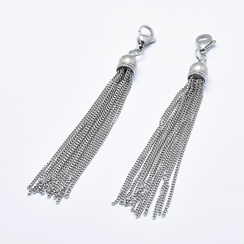304 Stainless Steel Tassels Big Pendant Decorations, Stainless Steel Color, 95~100mm, Hole: 4.5mm