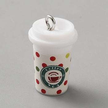 Christmas Silicone Pendants, Coffee Cup, with Iron Platinum Tone Loop, Polka Dot, 24.5x14.5mm, Hole: 2.5mm