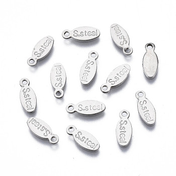 201 Stainless Steel Charms, Stamping Blank Tag, Oval with Word S.Steel, Stainless Steel Color, 10x4x1mm, Hole: 1.2mm