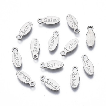 Non-Tarnish 201 Stainless Steel Charms, Stamping Blank Tag, Oval with Word S.Steel, Stainless Steel Color, 10x4x1mm, Hole: 1.2mm