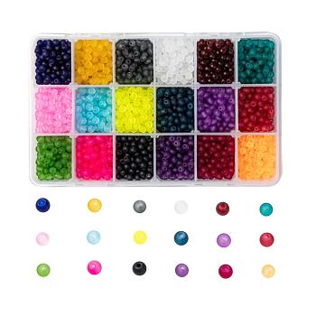 18 Colors Transparent Glass Beads, for Beading Jewelry Making, Frosted, Round, Mixed Color, 4mm, Hole: 1.3~1.6mm, about 200pcs/color, 18 Colors, 3600pcs/box