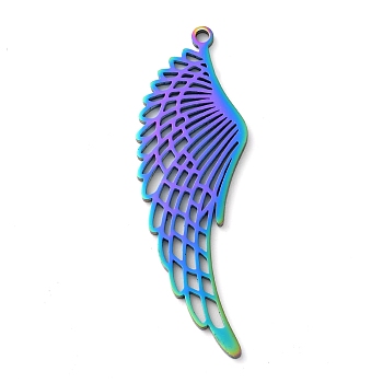 304 Stainless Steel Big Pendants, Wing Charms, Rainbow Color, 55x7.5x1.5mm, Hole: 2mm