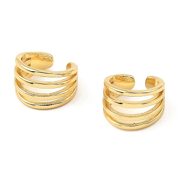 Rack Plating Brass Splite Cuff Earrings, Climber Wrap Around Non Piercing Earrings for Women, Cadmium Free & Lead Free, Real 18K Gold Plated, 12.5x8.5mm