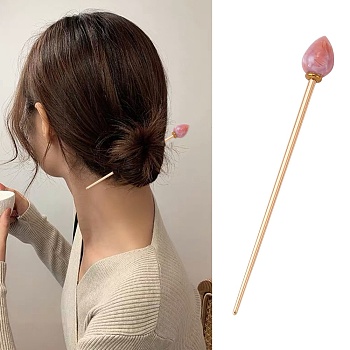 Cellulose Acetate(Resin) Hair Sticks, with Light Gold Alloy Pin, Brown, 149x16mm