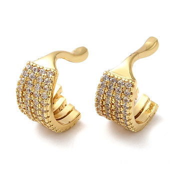 Leaf Shape Brass with Cubic Zirconia Cuff Earrings, Cadmium Free & Lead Free, Real 18K Gold Plated, 7.4x14.5x13mm