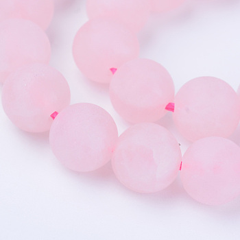 Natural Rose Quartz Beads Strands, Round, Frosted, 6~6.5mm, Hole: 1mm, about 63pcs/strand, 15.5 inch