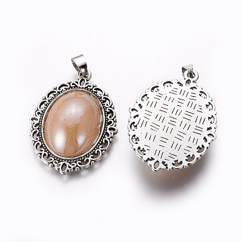 Tibetan Style Alloy Pendants, with Acrylic, Oval, Antique Silver, Camel, 39x28.5x8.5mm, Hole: 4x5mm