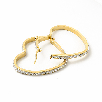 Crystal Rhinestone Heart Hoop Earrings, 304 Stainless Steel Jewelry for Women, Golden, 41x44x3mm, Pin: 0.6x1mm
