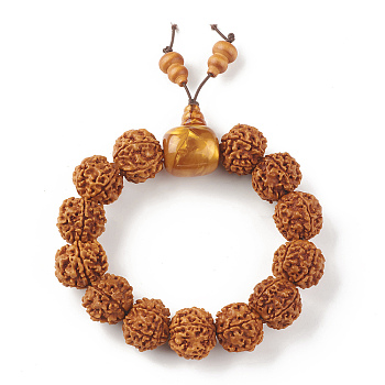 Mala Beads Bracelet, Round Natural Rudraksha Beaded Stretch Bracelet for Women, with Plastic Beads, Sienna, Inner Diameter: 2-5/8 inch(6.6~6.8cm)