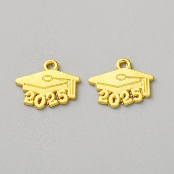 Alloy Pendants, Graduation Cap with 2025 Charms, Golden, 14.5x18x1mm, Hole: 1.4mm