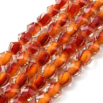 Two Tone Resin Beads Strands, Bead in Bead, with Glass Inside, Teardrop, Faceted, Chocolate, 10x10mm, Hole: 0.7mm, about 50pcs/strand, 19.69''(50cm)