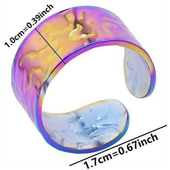 304 Stainless Steel Textured Open Cuff Rings, Rainbow Color, Inner Diameter: 17mm