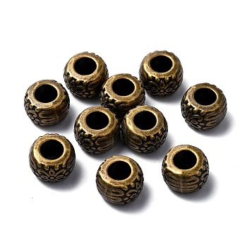 Tibetan Style Alloy European Beads, Large Hole Beads, Cadmium Free & Nickel Free & Lead Free, Rondelle with Flower Pattern, Antique Bronze, 10x7mm, Hole: 5mm
