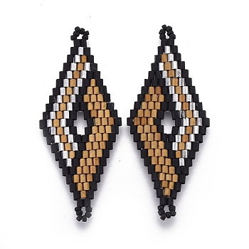MIYUKI & TOHO Handmade Japanese Seed Beads Links, Loom Pattern, Rhombus, Camel, 47.7~49x19.8~20x1.7~1.8mm, Hole: 1.2~1.4mm