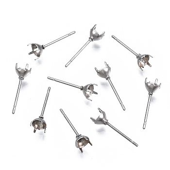 316 Surgical Stainless Steel Stud Earring Setting, Fit for Rhinestone, Stainless Steel Color, Fit for 3.5mm Rhinestone, 13.5x4mm, Pin: 0.6mm