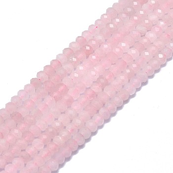 Natural Rose Quartz Beads Strands, Faceted, Rondelle, 6x4mm, Hole: 1mm, about 85~90pcs/strand, 15.55 inch(39.5cm)