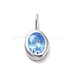 925 Sterling Silver Cubic Zirconia Oval Charms, Birthstone Charms with 925 Stamp, Silver Color Plated, Dodger Blue, 14.5x8x3mm, Hole: 3.5x2mm(STER-S006-01S-L)