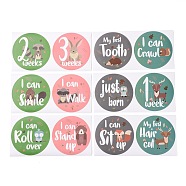 Newborn Monthly Milestone Stickers, Month Stickers for Baby Girl, with Word, Animal Pattern, 10cm, 12pcs/Set(DIY-H127-B16)
