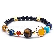 Natural Tiger Eye & Red Agate & Topaz Jade & Synthetic Blue Goldstone Stretch Bracelets, Star Bracelets for Women, Inner Diameter: 2-3/8 inch(6cm)(PW-WG86409-06)