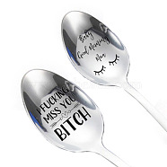 Stainless Steel Spoon, with Black Word, Stainless Steel Color, Word, 196x32mm, 2pcs/set(AJEW-WH0160-016)