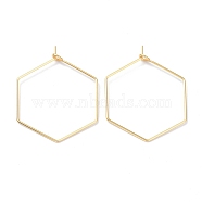 316 Stainless Steel Hoop Earring Findings, Wine Glass Charms Findings, Hexagon, Real 18K Gold Plated, 32x25x0.6mm, Hole: 2mm(X-STAS-K216-03B-G)
